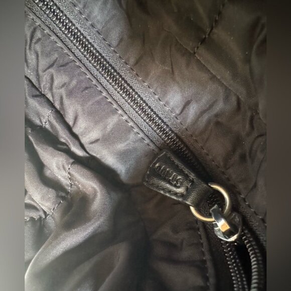 STAUD Felix Shoulder Bag Nylon Leather Trimmed Ruched Shell Tote Logo Zip Pocket - Picture 14 of 16